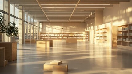 Poster - Bright Minimalist Interior of a Modern Library with Natural Light
