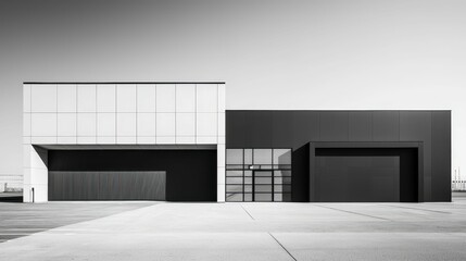 Poster - Minimalist Industrial Warehouse Architecture in Monochrome Style