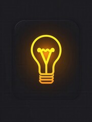 Poster - Glowing minimalist light bulb icon featuring bright yellow highlights in a clean style against a dark background