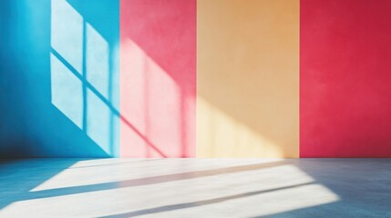 Poster - Room interior featuring vibrant red, yellow, blue, and orange walls creating a lively and energetic atmosphere