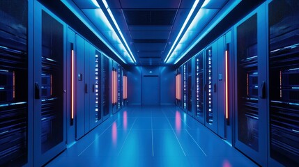 Poster - Modern Battery Storage Facility Interior with Futuristic Design