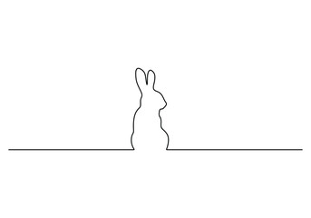 Fototapete - Easter bunny continuous one line art, rabbit line art, black line vector illustration, horizontal design element. Graphic illustration