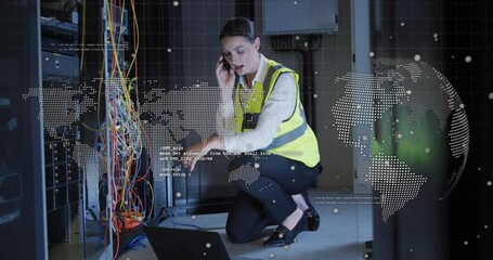 Poster - In school, animation of technician in vest working on server cables