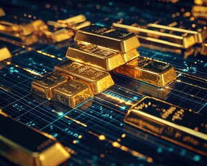 Poster - a digital screen displaying gold investment trends with a glowing effect.