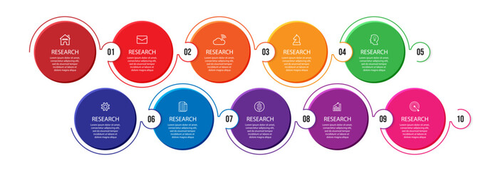 Aufkleber - Simple circle infographic business with lines contains 10 steps with different icons. Good for your business presentation