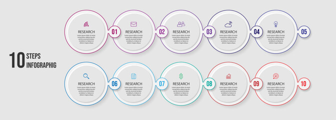 Aufkleber - Simple circle infographic business with lines contains 10 steps with different icons. Good for your business presentation
