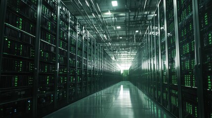 Poster - Serene High Ceilinged Distribution Center with Green Lighting