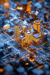 Poster - a glowing 3d map showcasing smart city planning