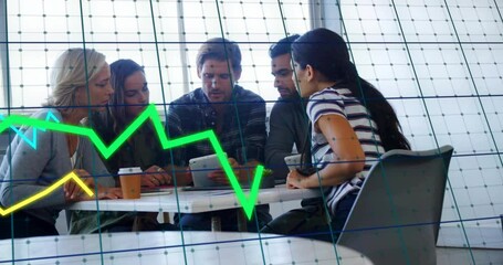 Aufkleber - Diverse group discussing over financial graph animation in modern office setting