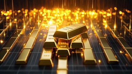 Poster - a glowing futuristic chart tracking long-term gold price stability.