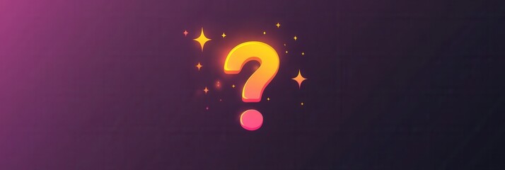 Poster - Glowing minimalist question mark icon with vibrant light bursts in modern flat design