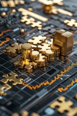 Poster - A golden 3D puzzle with pieces representing different gold investment strategies.