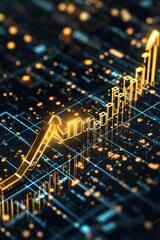 Poster - a golden arrow shooting through a market graph of gold trading trends.