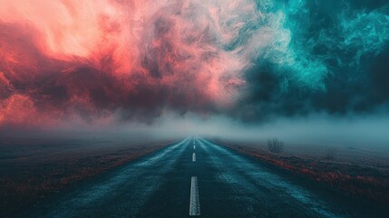 Poster - Surreal Crossroads with Fading Roads into Mysterious Fog