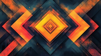 Wall Mural - an abstract geometric design featuring layered orange and blue shapes