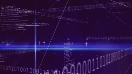 Poster - Binary code and digital data processing animation over dark blue background