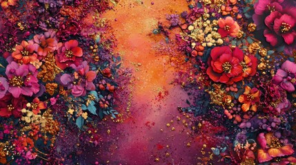 Poster - Elegant acrylic floral design with golden accents and intricate floral details for summer projects.