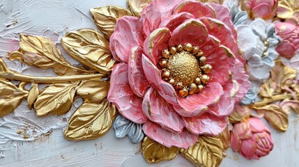 Poster - Elegant acrylic floral design with golden accents and intricate floral details for summer projects.
