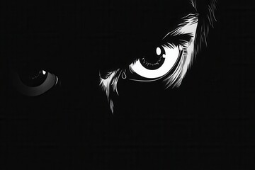 Aufkleber - Creepy minimalist illustration featuring dark face with fearful eyes and eerie monochrome contrast evokes intense feelings of dread and unease