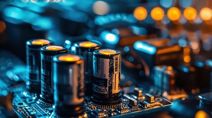 Poster - Close Up of Battery Storage Components with Electronic Circuits