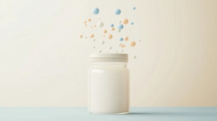 Poster - Modern fermentation logo featuring a clean abstract jar and colorful bubbles for probiotic food branding in a minimalist design style