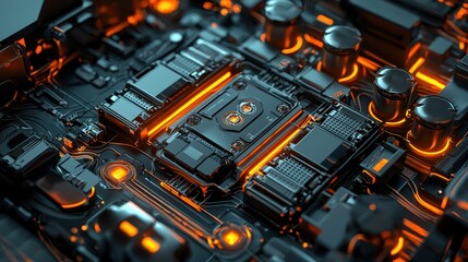 Poster - Close-up of Battery Storage Components with Intricate Circuit Design