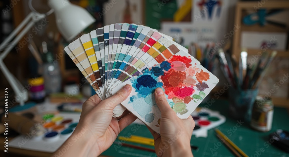 Color Palette Selection: A Vibrant Artist's Hand Showing Paint Swatches ...