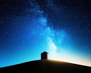 Poster - A serene farm managed by robots under a starry sky