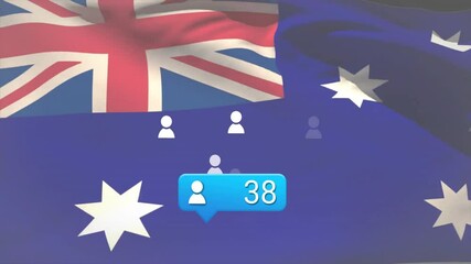 Poster - Overlaying animation, Australian flag with social media icons and user figures