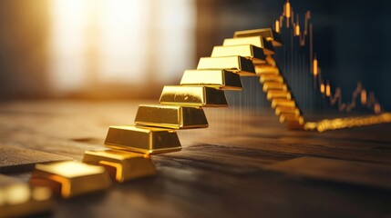 Poster - A symbolic bridge made of gold ingots with price fluctuations on a graph.