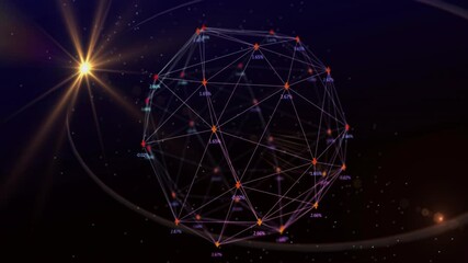 Poster - Animation of glowing nodes in geometric network structure with cosmic background