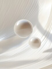 Poster - Floating minimalist 3D shapes with elegant light reflections on soft white background showcasing a futuristic design aesthetic