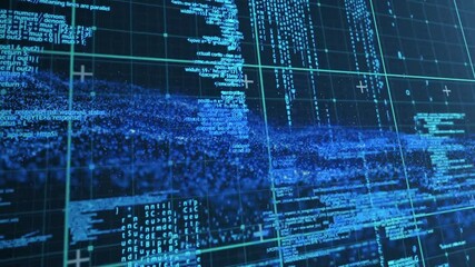 Aufkleber - Animation of digital data and code flowing across futuristic grid interface