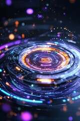 Poster - Close-up of a holographic interface showing advanced data metrics