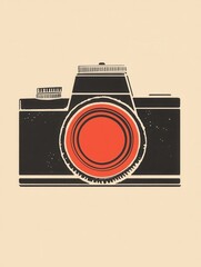 Poster - Vintage camera silhouette design showcasing nostalgic warm tones in a minimalist flat style