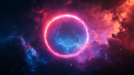 Wall Mural - a glowing circle surrounded by colorful cosmic clouds and stars
