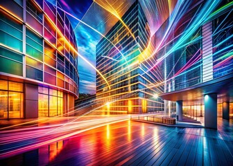 Poster - Modern Architecture Doodle Long Exposure Abstract Background - Urban Cityscape Sketch