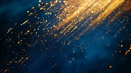 Wall Mural - glowing golden light and sparkling streaks against a dark blue background