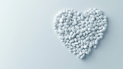 Aufkleber - Heart shaped arrangement of pills and capsules on clean background depicts modern minimalist design suitable for health related themes