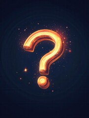 Poster - Minimalist icon of glowing question mark with light bursts in modern flat style against dark background