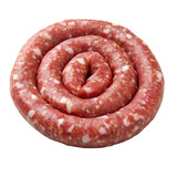 Fresh raw sausage coil in a spiral shape, showcasing vibrant colors and textures, perfect for culinary or food-related themes
