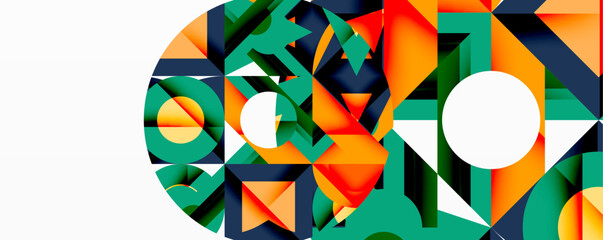 Aufkleber - Circles, semi circles, squares and round triangles. Geometric mosaic style pattern abstract background for wallpaper, banner, backdrop, card, book Illustration, landing page