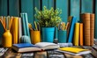© pec - Colorful Books Pencils and Plant on Wooden Desk