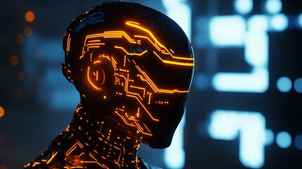 Poster - Futuristic Robot with Neon Circuitry and Glowing Details