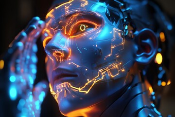 Poster - Futuristic Robot with Neon Lights and High-Tech Features