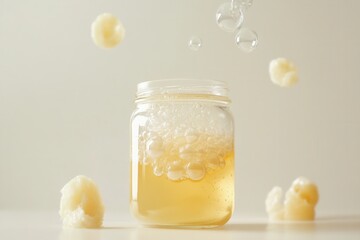 Poster - Minimalist fermentation logo featuring an abstract jar with bubbles for probiotic food branding