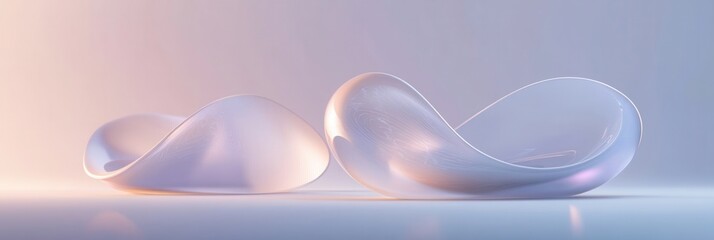 Poster - Minimalist floating 3D shapes with soft shadows and elegant light reflections for a futuristic design aesthetic