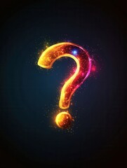 Poster - Modern minimalist icon of a glowing question mark with light bursts on a dark background