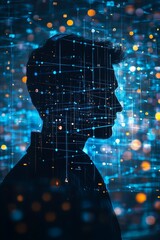 Poster - Silhouette of a Man with Abstract Data Visualization Background