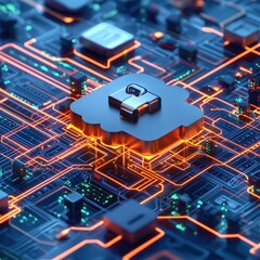 Poster - secure cloud platforms illustrated with glowing locks and layers